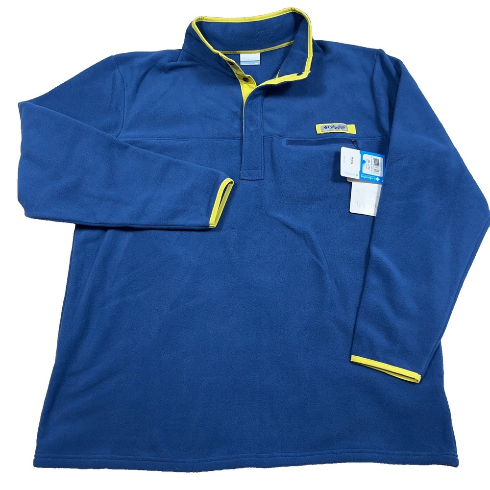 Columbia PFG Sweater Men XXL 2XL Blue Yellow Harborside Fleece‎ Pullover Snap T